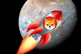 A playful depiction of a Shiba Inu dog, representing Dogecoin, superimposed on a circuit board, symbolizing the blend of meme culture and technology.